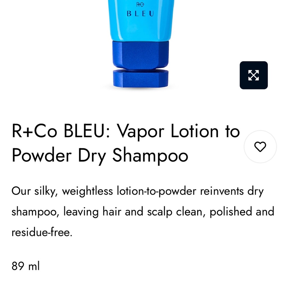 R+Co BLEU Vapor Lotion to Powder Dry Shampoo in Blue